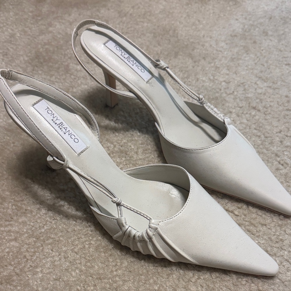 Tony Bianco Cream Pointed Slingback Heels